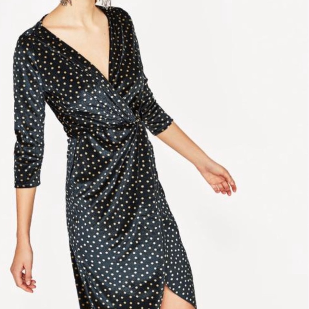 Zara velvety‎ polka dot dress